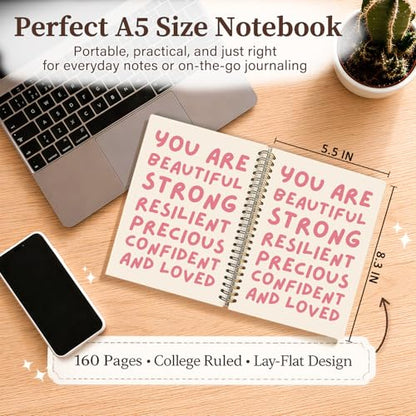 Enkvke Pink Inspirational Motivational Notebook Journal Women Girls - color: You are beautiful-A5
