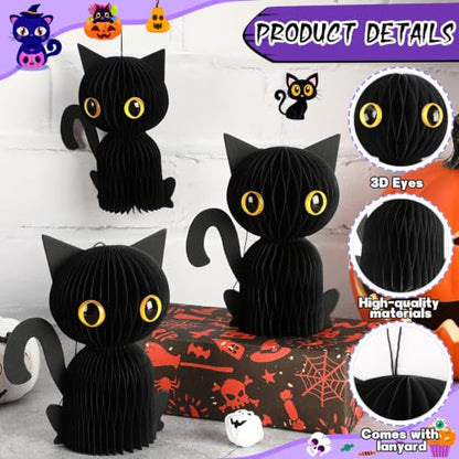 6 Pcs Black Cat Halloween Decoration,Paper Honeycomb Centerpieces - style: Black Cat Style