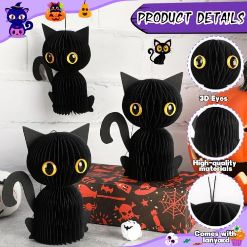 6 Pcs Black Cat Halloween Decoration,Paper Honeycomb Centerpieces - style: Black Cat Style