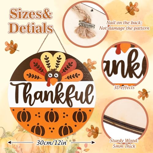 JarThenaAMCS Thanksgiving Turkey Welcome Door Sign 3D Fall Autumn Turkey Wooden Hanging Sign Thankful Front Door Hanger for Indoor Outdoor Home Porch Window Decor - style: Turkey