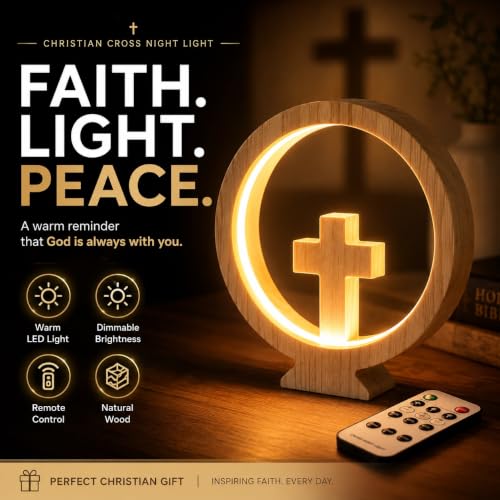 Wooden Cross Night Light, Warm Light, Dimmable