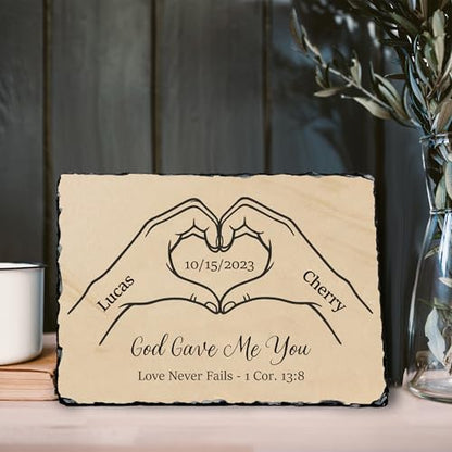 God Gave Me You Anniversary Wedding Gift for Couple - Personalized Slate Stone Plaque with Names & Date - Rustic Christian Wedding or Anniversary Keepsake for Husband Wife Keepsake (S-231) - color: S-231