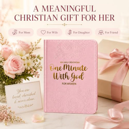 One Minute With God for Women, One Minute Daily Devotional Prayers & Reflections, Christian Prayer Journal with 365 Bible Verses, Pink Hardcover Gift for Mom, Wife, Daughter