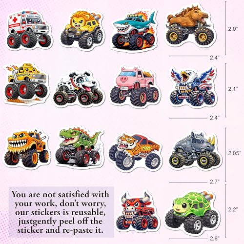 BEATRI Monster Truck Stickers 50Pcs Waterproof Vinyl Truck Animals Decor - color: Monster Truck Stickers