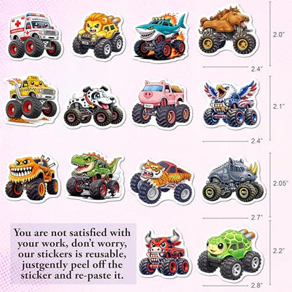 BEATRI Monster Truck Stickers 50Pcs Waterproof Vinyl Truck Animals Decor - color: Monster Truck Stickers