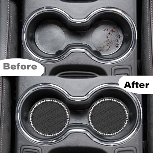 BFXM 2 PCS Bling Cup Holder Coasters for Car 2.75 inch (White Diamond) - color: Black+Bling White