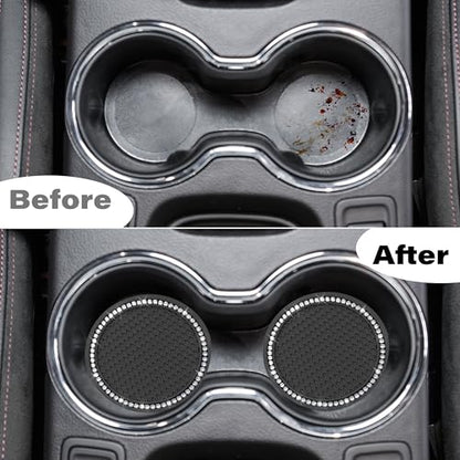 BFXM 2 PCS Bling Cup Holder Coasters for Car 2.75 inch (White Diamond) - color: Black+Bling White