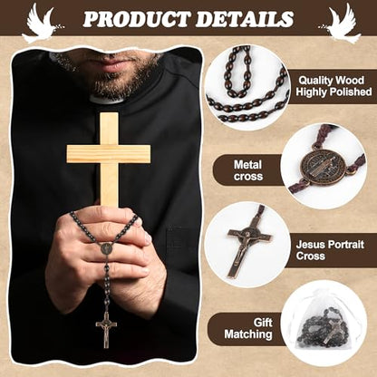 60 Set Wooden Rosary Beads Bulk Wood Rosaries Catholic Beads for Men Women Jesus Holy Crucifix Cross Rosary with Organza First Communion Baptism Favors Religious Christians Church Presen (Dark brown) - color: Dark brown