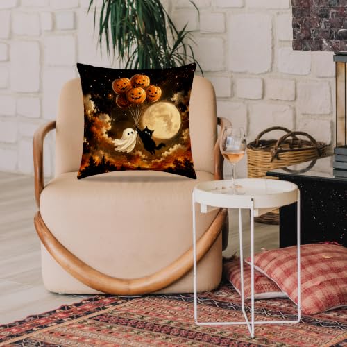 Dibor Halloween Ghost Black Cat Pumpkin Throw Pillow Covers 18x18 Inch - color: Fall4