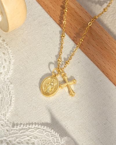 Tarsus Catholic Baptism/First Communion/Confirmation Gifts for Girls, Cross Virgin Mary Pendant Necklace Faith-Inspired Jewelry for Girls Teens - style: Communion
