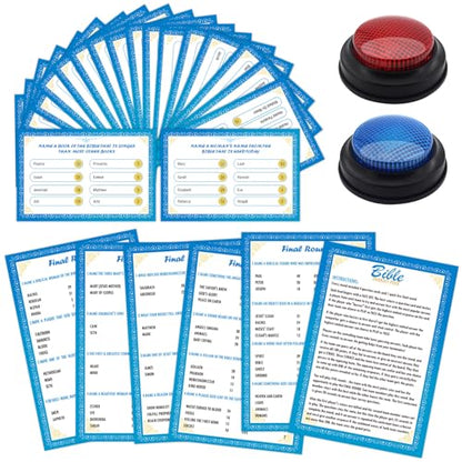 28 Pcs Christian Bible Family Feud Game with 2 Buzzers,Church Game Night, Bible Trivia Games Cards,Team Building & Family Game Night
