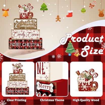 Britimes Tiered Tray Decor Set, 4 Pack, Wooden Table Sign, Hot Cocoa - style: Hot Cocoa