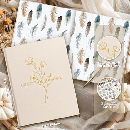 Lanpn Daily Gratitude Journal for Woman Men, 4 Month Mindfulness & Affirmation Planner, 7.8"x9.2" The 5 Minute Grateful Diary, Guided Reflection with Positivity Prompts Undated Notebook, Beige - color: Beige