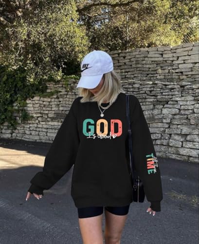 God is Good Sweatshirt Christian Shirts for Women Oversized Jesus Religious Pullover Bible Verse Inspirational Tops - color: Black, size: Large