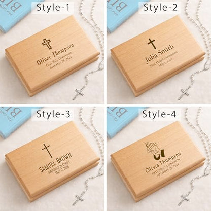 Personalized First Communion Cross Valet Box - Religious Keepsake Box