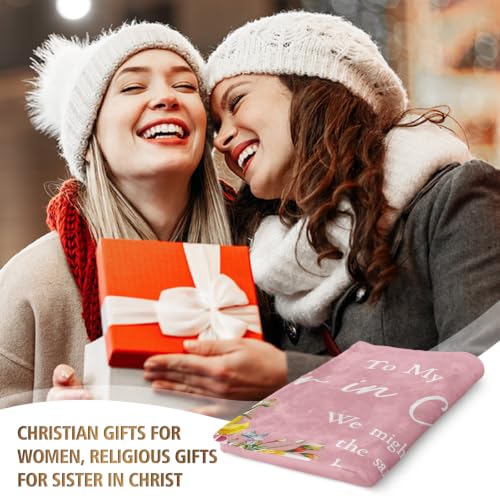 Christian Gifts for Women, Sister in Christ Floral Cross Blanket - color: Dusty Pink