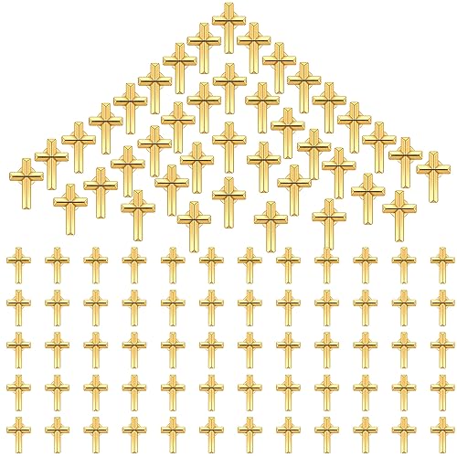100 Pcs Cross Pins Bulk Metal Golden Silver Religious Christian Cross Brooch Pins Set Religious Enamel for Christian Chaplain Gifts Funeral Church Prayer Activities (Gold) - color: Gold
