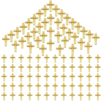 100 Pcs Cross Pins Bulk Metal Golden Silver Religious Christian Cross Brooch Pins Set Religious Enamel for Christian Chaplain Gifts Funeral Church Prayer Activities (Gold) - color: Gold