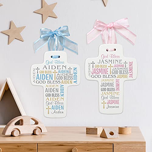 Let's Make Memories Personalized Newborn Cross - Religious Keepsake - Hanging Cross - Pink - Customize with Name - 8.25” x 10.5” - color: Pink