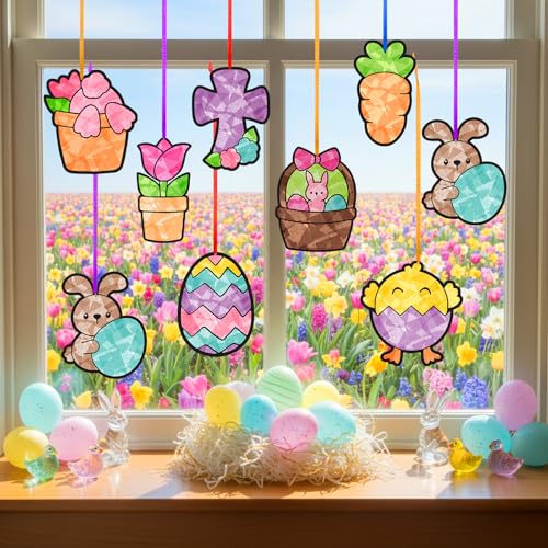 Eersida 32 Sets Easter Suncatcher Craft Kit, Easter Window Art Crafts DIY - style: Easter C