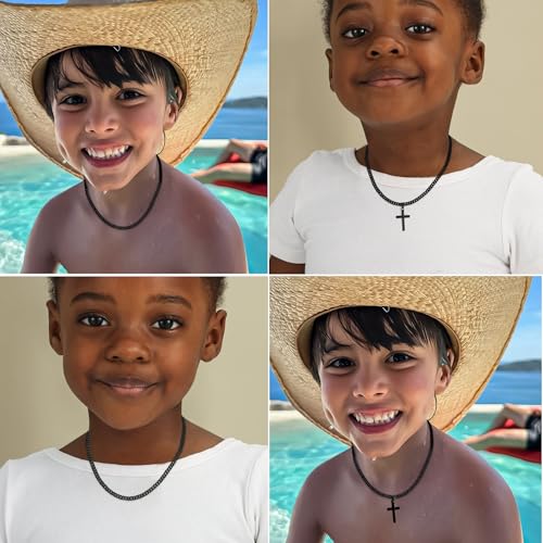 Avotto 316L Stainless Steel Cross Necklace Jewelry Gifts for Men Boys, Silver Gold Black Necklaces 5mm Non-Fading Sturdy Cuban Chain with Cross Pendant 14/16/18/20/22/24Inch - color: Black, size: 14 inch(36cm)-Length for Kids