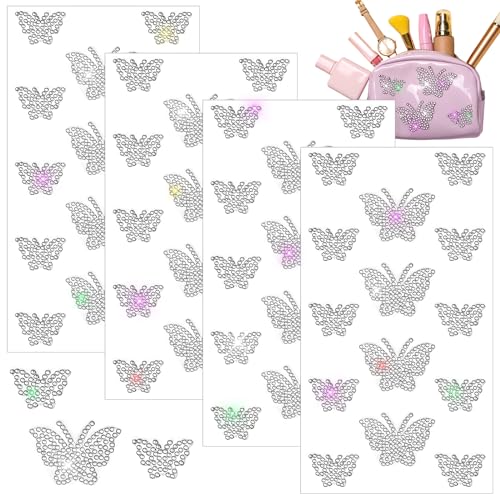 Epakh 84 Pcs Silver Butterfly Stickers Glitter Bling Rhinestone Sticker - color: Silver, size: Butterfly