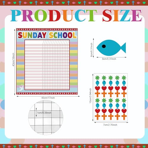 Yeaqee12 Pcs Sunday School Attendance Charts with Sticker, Red - color: Red