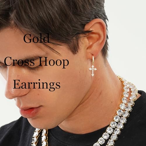 JINAO Cross Hoop Dangle Earrings for Men Women - color: Gold