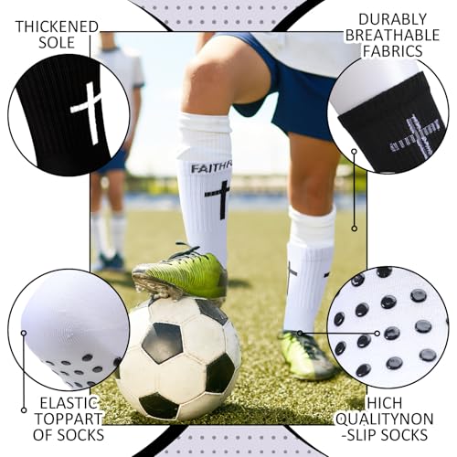 Glitopper 6 Pairs Cross Grip Soccer Socks US 6-13 christian - color: 2 Colors, style: Motivate