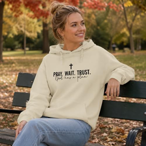 Wrenpies Christian Faith Hoodie for Women Jesus God Religious Bible Verse Hoodies Cross Pray Wait Trust Graphic Sweatshirt - color: Apricot, size: X-Large