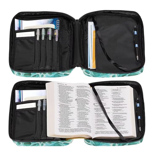 Suobstales Beach Turtle Starfish Seashell Heart Print Bible Cover Carrying Book Case for Women Men Lightweight Bible Bag Bible Protective with Handle and Zippered Pocket - color: Beach Turtle Starfish Seashell Heart