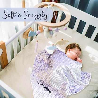 Embroidered Blanket Baby – Beautiful Monogrammed Large Personalized for Boys and Girls Soft Polyester with Custom Name 28 x 34-inch Purple - color: Purple