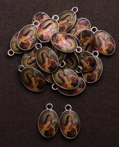 COTTVOTT Saint Therese of Lisieux/Saint Mother Teresa of Calcutta/Divine Mercy Jesus/Mater Dolorosa Patron Saint Medal Charm Pendant for DIY Rosary Necklace Bracelet Jewelry Making Part - color: 30pcs-Enamel St. Therese