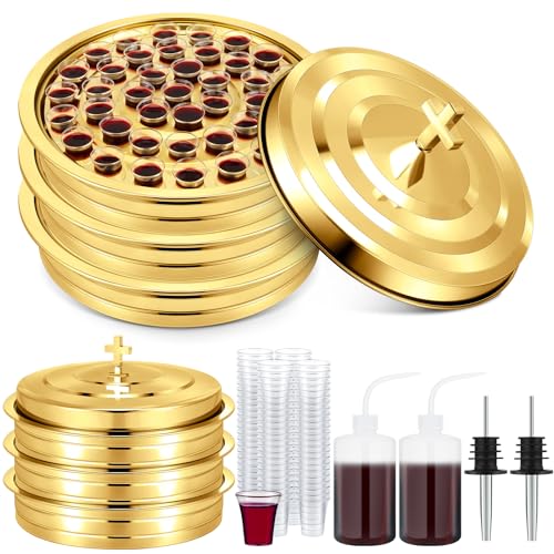 Zhehao 3 Sets Holy Communion Trays for Churches with Lid, Churches Cup Fillers, 100 Disposable Communion Cups (Golden) - color: Golden