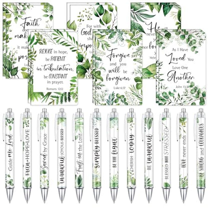 Colarr 24 Pcs Christian Women Gifts Bible Pens Notebooks, Greenery - style: Greenery