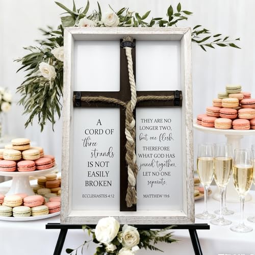 A Cord of Three Strands Wedding Sign Tie God's Knot Three Strands Braid Wall Decor Cross to Braid for Wedding Ceremony Ideas Gift for Couple Christians Symbolic of Unity 15"X10" (White) - color: Routine-white