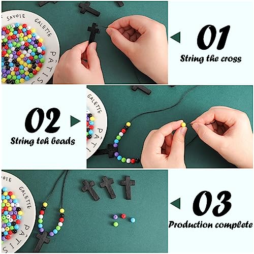 Kathfly 261 Pcs Wood Cross Necklace, Sunday School Crafts for Kids, Black - color: Black