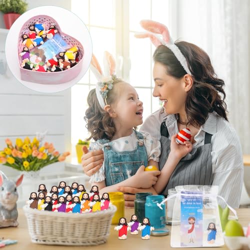 Barydat 100 Sets Mini Jesus Figurines Bulk Easter Gift Little Jesus Figures Tiny Toys Christ Savior Doll with Cards Bags for Religious Party Favors Sunday School Baptism Gift(Cute Style) - style: Cute Style