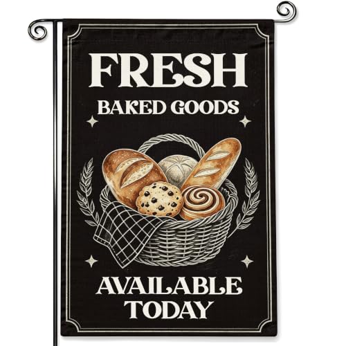 Fresh Baked Good Garden Flag for Farm Stand Sign Outdoor Decor 12x18in - color: Black Fresh Baked Goods