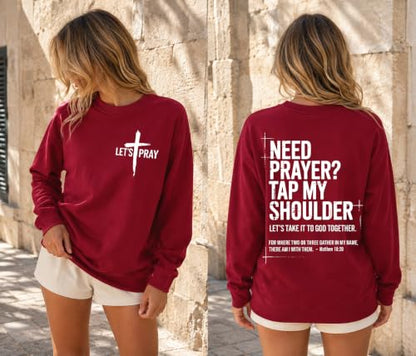 Christian Sweatshirts For Women Need Prayer Tap My Shoulder Hoodie Sweater - color: Claret, size: Medium