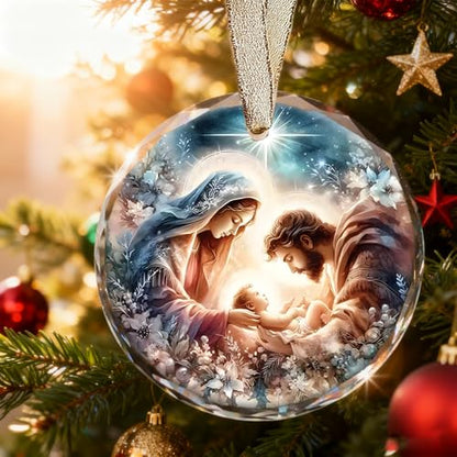 Nativity Ornaments for Christmas Tree - Oh Holy Night Nativity Scene Christian Jesus Religious Christmas Ornaments - color: Blgs005