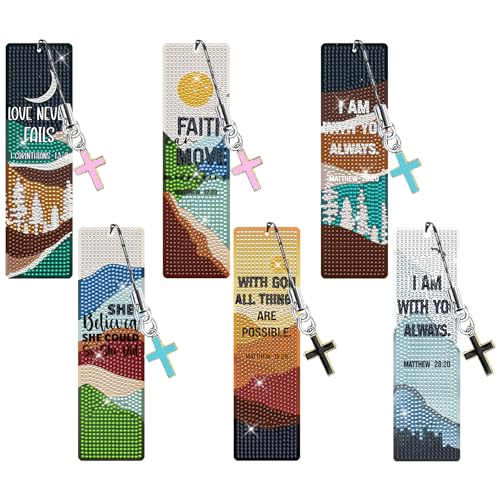 Christian Diamond Art Bookmarks Kit - Boho DIY Diamond Painting Bookmarks with Mountain and Flowers Painting Kits, Religious Bookmark for Adults for Bible Journaling Prayer & Worship Accessories - color: Bible