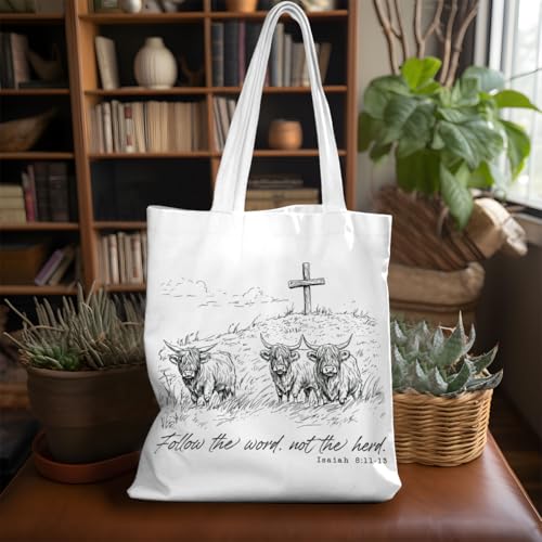 VICBOU Bible Verse Canvas Tote Bag Religious Christian Gifts for Women Men Faith Canvas Tote Reusable Grocery Bag - color: Theherd02