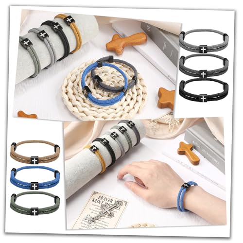 Landical 6 Pcs Cross Bracelet Men Adjustable Braided Rope - color: Cool Hues
