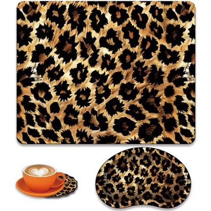 Mouse Pad 9.4"x7.9" + Wrist Support Pad + Embroidered Cup Pad Non-Slip Set, Ergonomic Mouse Wrist Support Pad, Suitable for Office/Gaming/Home Use, Leopard Print - color: Leopard Print