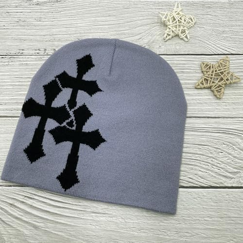 LUBINGSHINE Y2K Knitting Hat, Spider Web Pattern Beanies for Men & Women, Warm Knitted Hat Streetwear Outdoor Winter - color: Grey