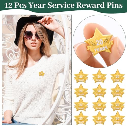 Tigeen 12 Pcs Year Service Reward Pins Star Enamel Pins, 20 Years - style: 20 Years
