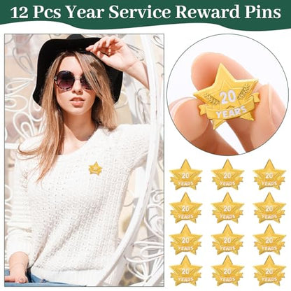 Tigeen 12 Pcs Year Service Reward Pins Star Enamel Pins, 20 Years - style: 20 Years