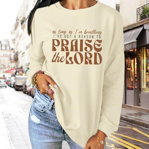 Christian Sweatshirts for Women Praise The Lord Jesus Faith Sweatshirts Religious Bible Verse Inspirational Pullover - color: Apricot, size: XX-Large