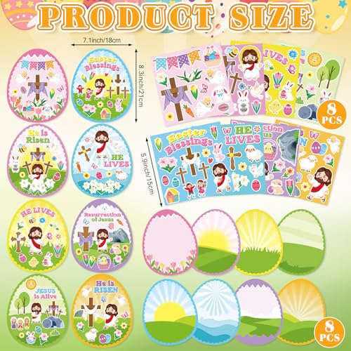 Frienda 48 Sets Easter Religious Crafts for Kids Make an Easter He is Risen Egg Sticker Scenes Resurrection Crafts Stickers for Christian Bible Sunday School Party Favors - style: Easter